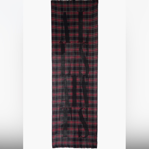 All Saints Vertical Plaid Wool Blend Scarf - Picture 6 of 9